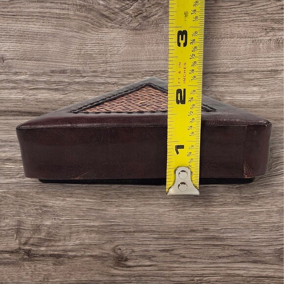 Handmade Leather Triangle Trinket Jewelry Box Woven Lid Indonesia 5" Gift - Picture 9 of 9